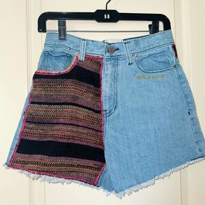 UO BDG A-line Cutoff Denim Shorts Blanket Patchwork Size 26